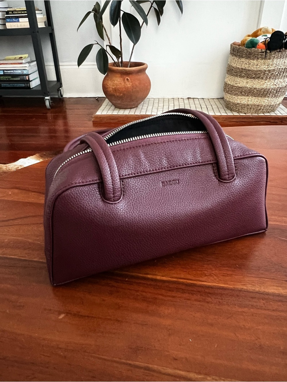 BAGGU Burgundy Recycled Leather Mini Bowler Bag